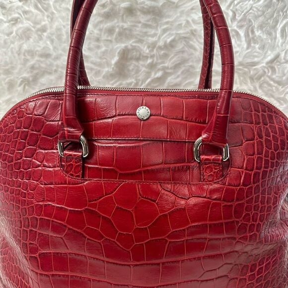 FURLA Ischia Red Cherry Croco Embossed Leather Dome Handbag Zip Top large - Picture 2 of 13